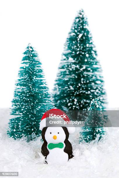 Toy Penguin With Trees Stock Photo - Download Image Now - Figurine, Penguin, White Background