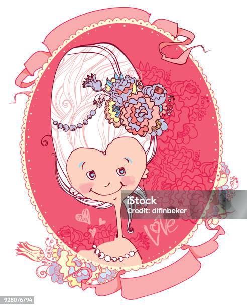 My Princess Portrait Of Little Lady In Marie Antoinette Style Stock Illustration - Download Image Now