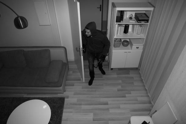 家の中に入る強盗 - burglary burglar thief house ストックフォトと画像