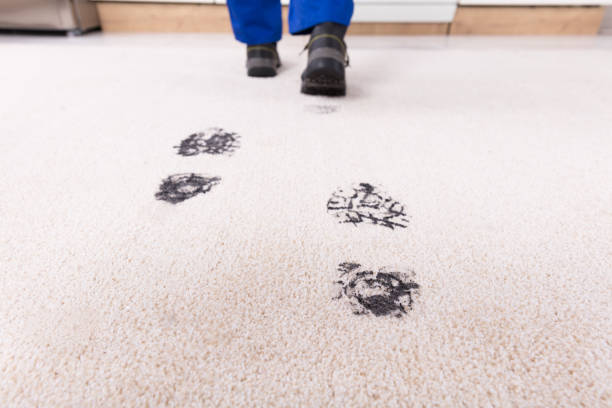 istock Elevated View Of Muddy Footprint On Carpet 928077364