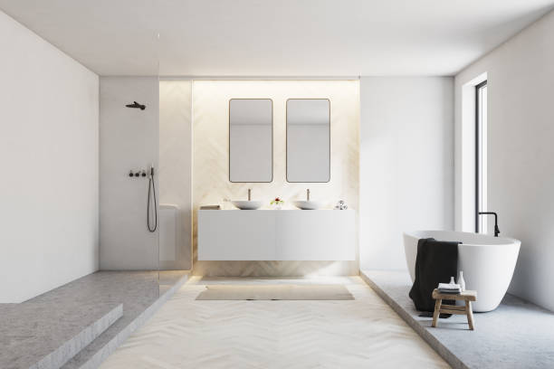 istock White and wooden bathroom interior 928077668