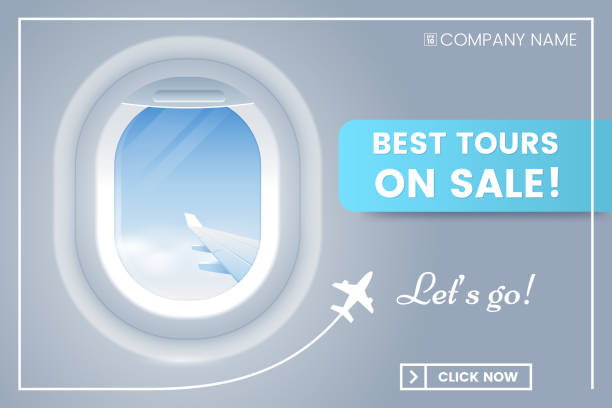 Travel offer banner concept with porthole airplane. Best tours on sale. Vacation banner ad. Vector illustration. Applicable for voucher,ticket, flyer. Eps 10 Travel offer banner concept with porthole airplane. Best tours on sale. Vacation banner ad. Vector illustration. Applicable for voucher,ticket, flyer. Eps 10 progress window stock illustrations