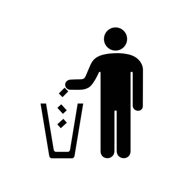 ilustrações de stock, clip art, desenhos animados e ícones de man throwing garbage in the urn - recycling recycling symbol symbol sign