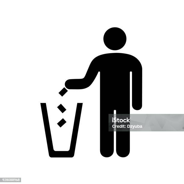 Man Throwing Garbage In The Urn Stock Illustration - Download Image Now - Garbage, Garbage Bin, Symbol