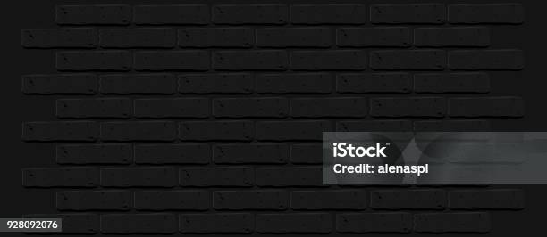 Black Brick Wall Texture Cracked Empty Background Grunge Dark Wallpaper Stock Illustration - Download Image Now