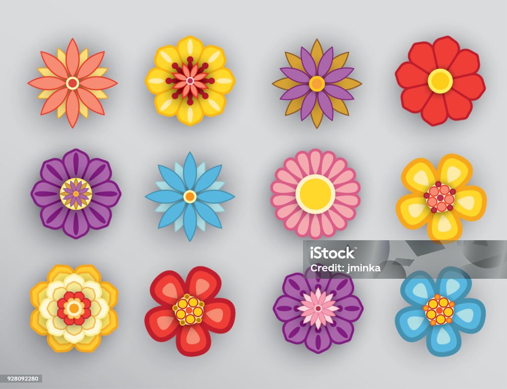 Flower with shadow Set of cartoon flowers with shadow. Daisy stock vector