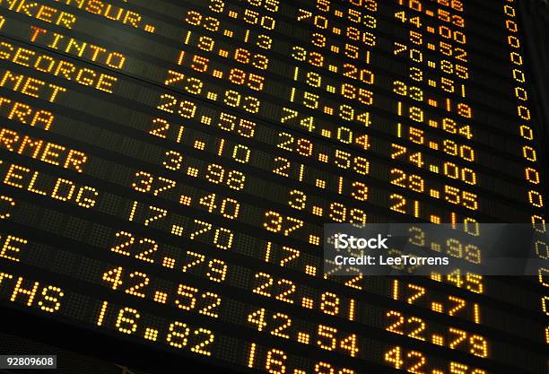 Stock Exchange Share Prices On An Electronic Display Board Stock Photo - Download Image Now