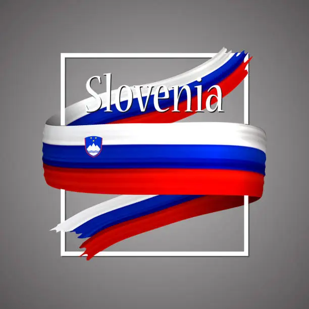 Vector illustration of Slovenia flag. Official national colors. Slovenian 3d realistic ribbon. Isolated waving vector glory flag stripe sign. Vector illustration background. Icon emoji design with frame.