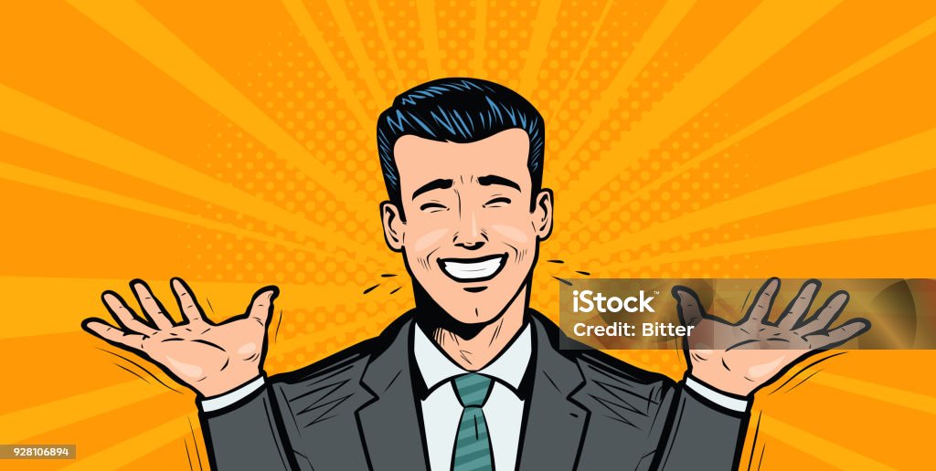 Happy Businessman Or Student Rejoices At Success Business Concept Cartoon  In Pop Art Retro Comic Style Vector Illustration Stock Illustration -  Download Image Now - iStock