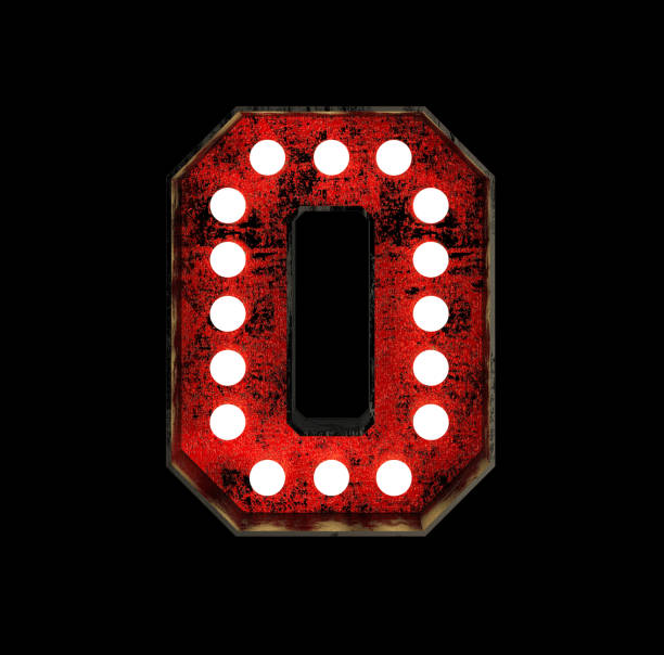 Letter O, Broadway Style Light Bulb Font. Letter O. Broadway Style Light Bulb Font made of Rusty Metal frame. 3d Rendering Isolated on Black Background 3d red letter o stock pictures, royalty-free photos & images
