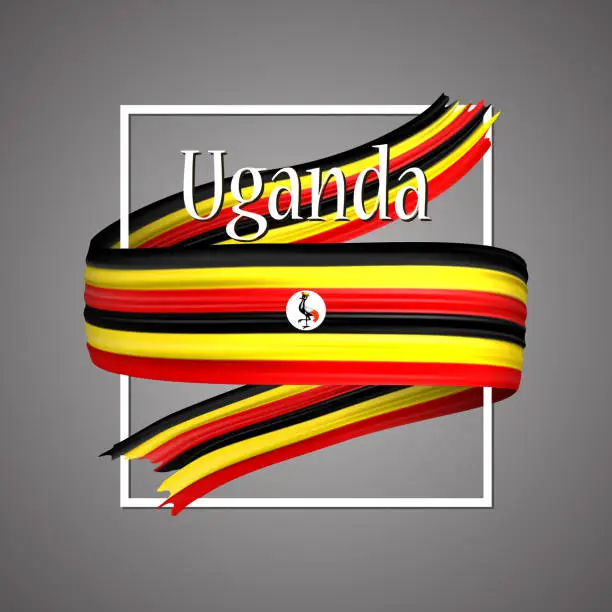 Vector illustration of Uganda's flag. Official national colors. Uganda's 3d realistic ribbon. Isolated waving vector glory flag stripe sign. Vector illustration background. Icon emoji design with frame.