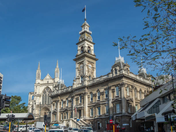 The Gothic - Victorian Town Hall in Dunedin, New Zealand The Gothic - Victorian Town Hall in Dunedin, New Zealand dunedin new zealand stock pictures, royalty-free photos & images