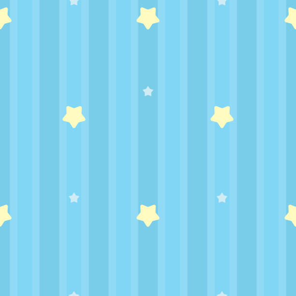 Symmetrical And Seamless Striped Blue Pattern With Yellow And White Stars  Gift Wrap Background Childrens Bedroom Baby Nursery Wallpaper Scrapbook  Wrapping Paper Vector Illustration Stock Illustration - Download Image Now  - iStock