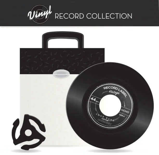 Vector illustration of Vintage 45 rpm record holder case with vinyl