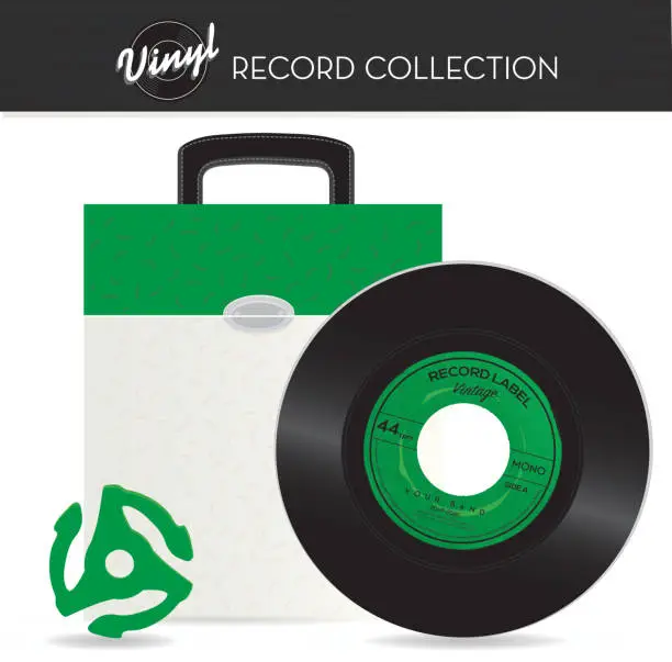 Vector illustration of Vintage 45 rpm record holder case with vinyl