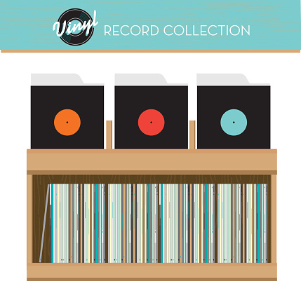 Record store display case with records