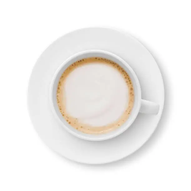 Top view of a cappuccino coffee cup and saucer isolated on white (excluding the shadow)