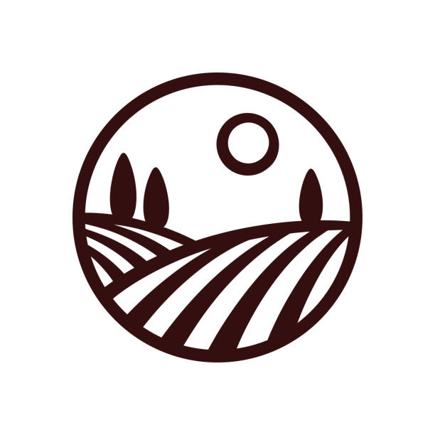 Vineyard landscape icon Stylized Tuscan vineyard landscape vector illustration. Modern monochrome winery emblem. farm icons stock illustrations
