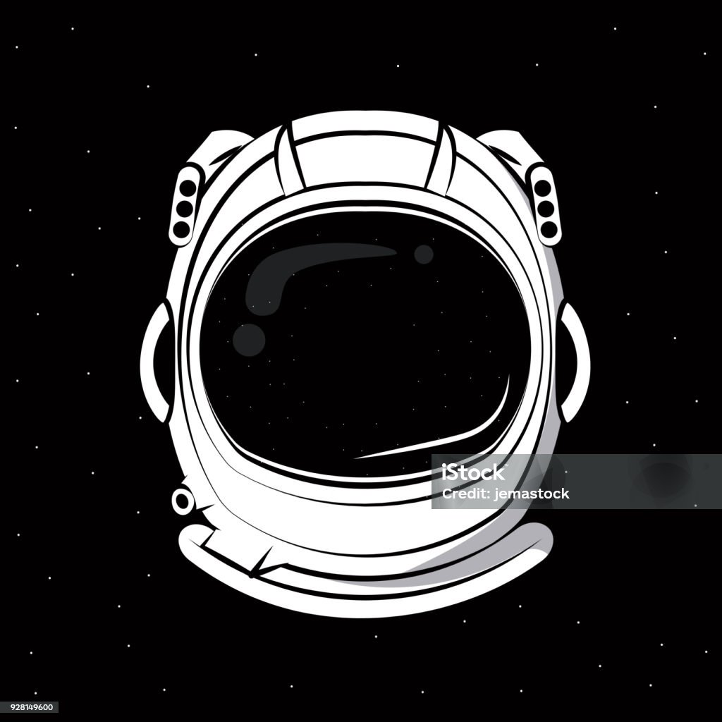 Astronaut helmet print for tshirt Astronaut helmet over black background vector clothing design Space Helmet stock vector