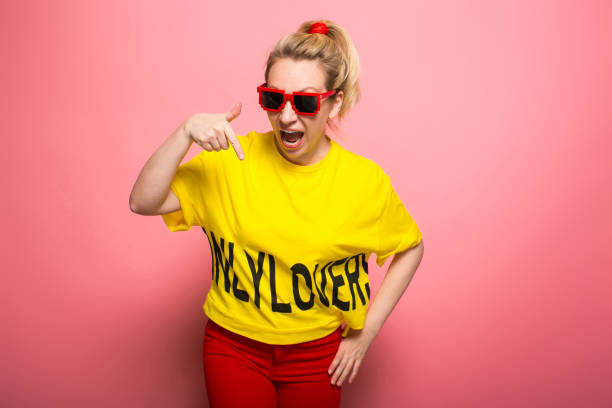 istock Blonde woman in bright clothes 928153394