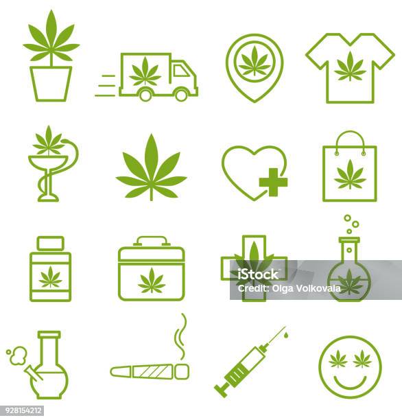 Marijuana Icone Della Cannabis Set Di Icone Della Marijuana Medica Foglia Di Marijuana - Immagini vettoriali stock e altre immagini di Pianta di cannabis