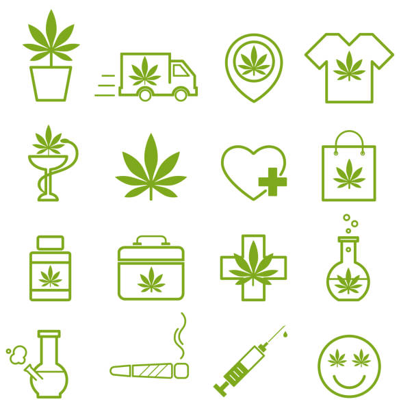 Marijuana, Cannabis icons. Set of medical marijuana icons. Marijuana leaf. Marijuana, Cannabis icons. Set of medical marijuana icons. Marijuana leaf. Drug consumption, marijuana use. Marijuana Legalization. Isolated vector illustration. bong vector stock illustrations