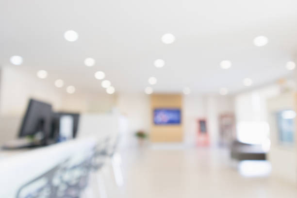 istock Abstract blur office desk workplace or hospital with computer defocused background 928157914