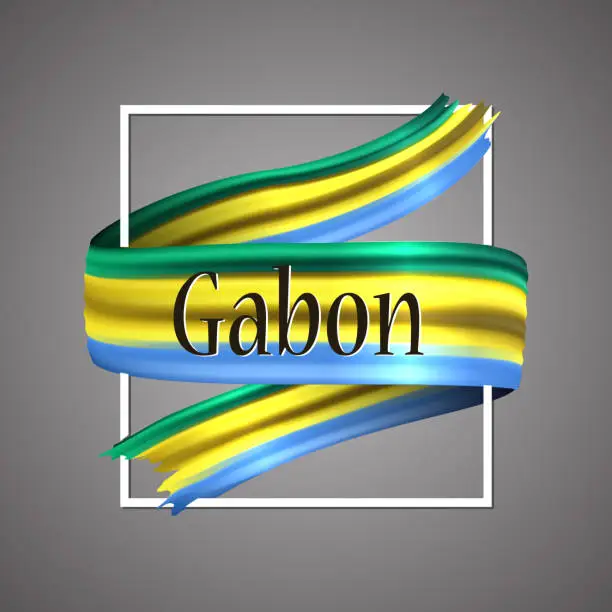 Vector illustration of Gabon flag. Official national colors. Gaboni 3d realistic ribbon. Waving vector patriotic glory flag stripe sign. Vector illustration background. Icon design frame for banner, poster or print.