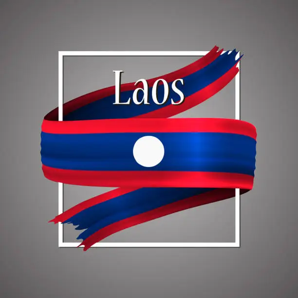 Vector illustration of Laos flag. Official national colors. Laos 3d realistic ribbon. Waving vector patriotic glory flag stripe sign. Vector illustration background. Icon design frame for banner, poster or print.