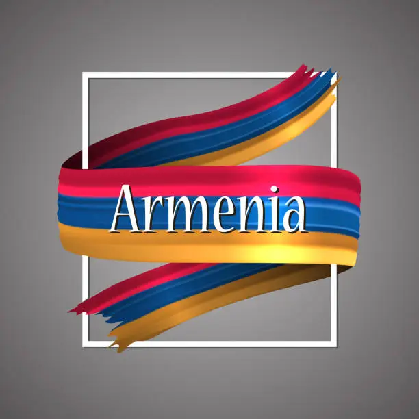 Vector illustration of Armenia flag. Official national colors. Armenian 3d realistic ribbon. Waving vector patriotic glory flag stripe sign. Vector illustration background. Icon design frame for banner, poster or print.