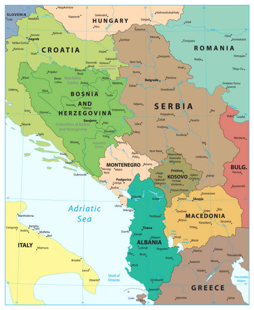 illustrazioni stock, clip art, cartoni animati e icone di tendenza di mappa della regione dei balcani centrali - croazia