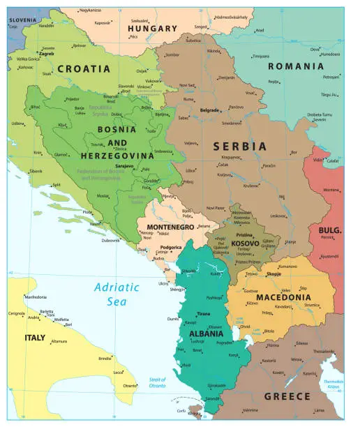 Vector illustration of Central Balkan Region Map