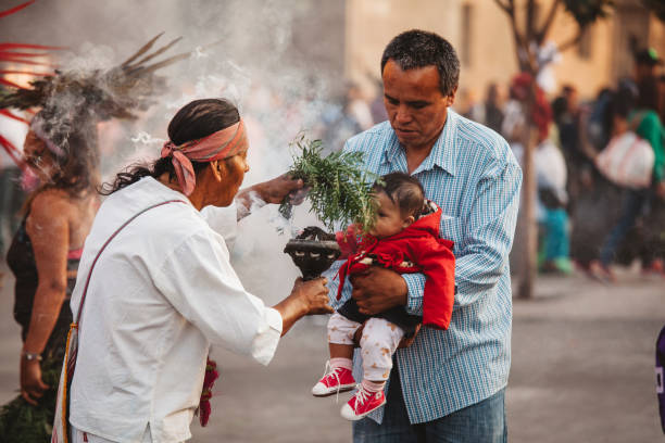 Mexico City, Mexico - December 22, 2017: traditional Aztec shaman in the capital city of Mexico, DF, Mexico.