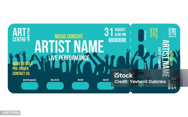 Concert Ticket Template Concert Party Or Festival Ticket Design Template With People Crowd On Background Stock Illustration - Download Image Now