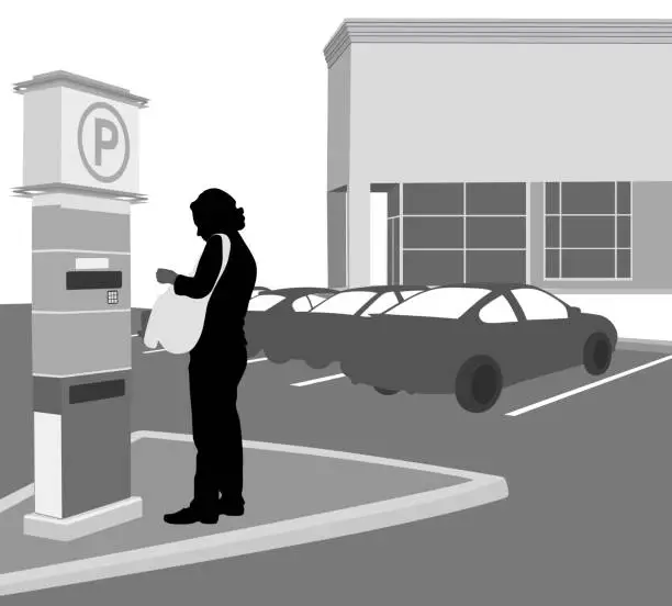 Vector illustration of Paying For Parking Shopping Centre