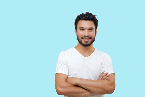 istock Asian handsome man with a mustache, smiling and laughing isolated on white background 928173356