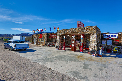Cool Springs, Arizona, USA - May 03, 2014:  Route 66 goes through Cool Springs, Arizona, where this classic gas station/snack bar sits, largely in its original state.   Today it serves as a popular stop for those making the journey along Route 66.