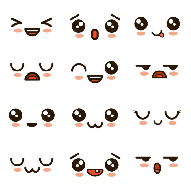 ilustrações, clipart, desenhos animados e ícones de emoji dos desenhos animados de rostos bonitos kawaii - kawaii