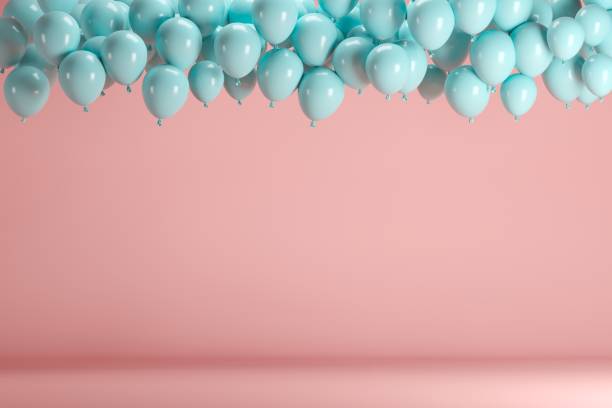istock Blue balloons floating in pink pastel background room studio. minimal idea creative concept. 928181300