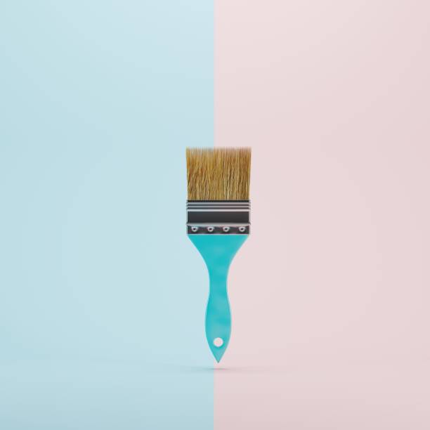 istock paint brush floating on pastel color background. minimal idea concept. 928181326