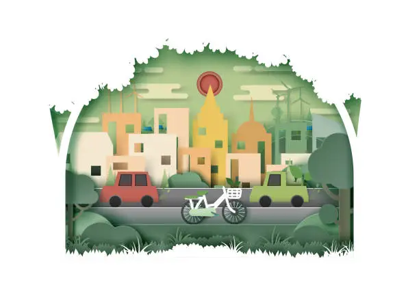 Vector illustration of Green nature eco friendly city and urban landscape abstract background.