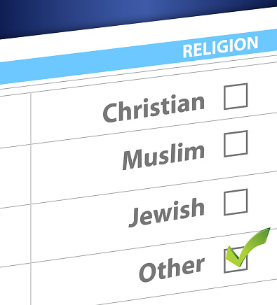 pick your religion blue survey illustration design
