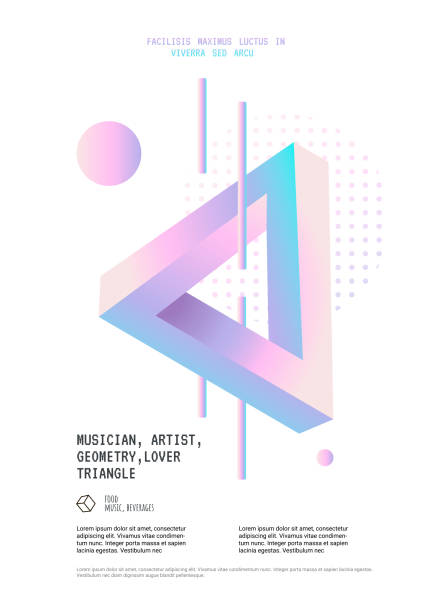 Poster with optical illusion. Penrose triangle. Penrose triangle poster for the event. Impossible geometric element. Optical illusion triangle percussion instrument stock illustrations