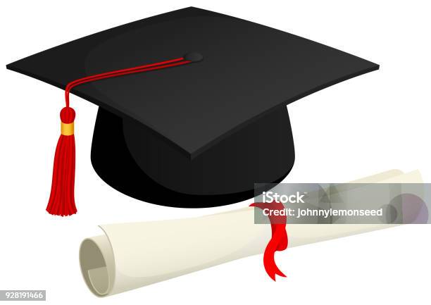 Cap And Diploma Stock Illustration - Download Image Now - Diploma, Mortarboard, Graduation