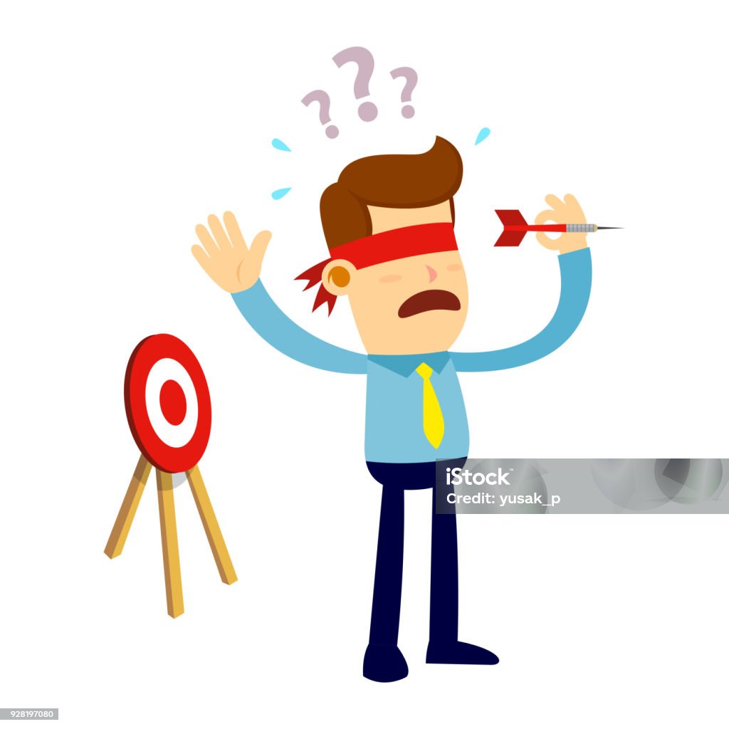 Businessman With Blindfold Trying To Throw A Dart Arrow Vector stock of a businessman with blindfold trying to throw a dart arrow in wrong direction Blindfold stock vector