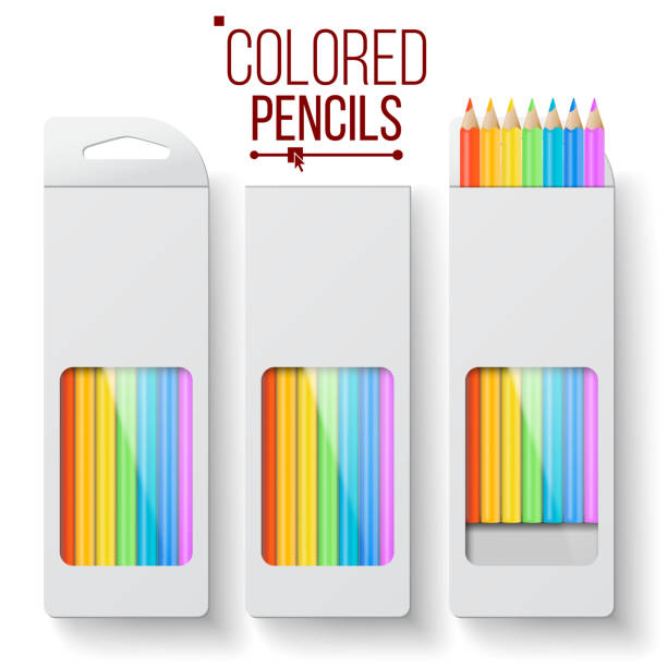 istock Colored Pencils Packaging Vector. Wooden Pencil Paper Box Top View. Branding Design Template. Isolated Realistic Illustration 928205812