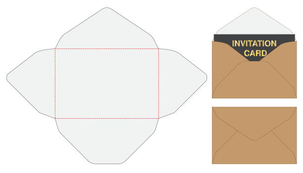 ilustrações de stock, clip art, desenhos animados e ícones de envelope die cut mock up template vector illustration. - envelope invitation greeting card blank