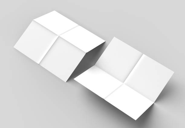 istock 8 page leaflet - French fold square brochure mock up isolated on soft gray background. 3D illustrating. 928217690