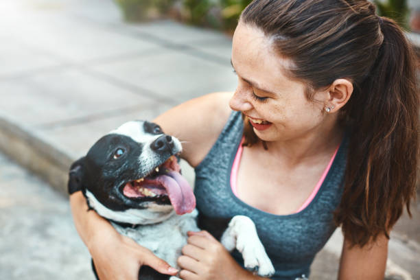 istock Pretty brunette cuddling her happy pet dog 928226830