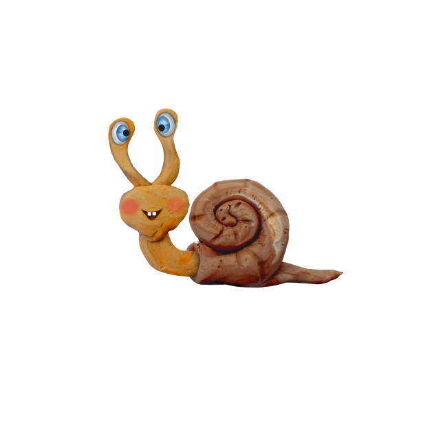 Plasticine snail cartoon character  sculpture 3D rendering isolated on white background